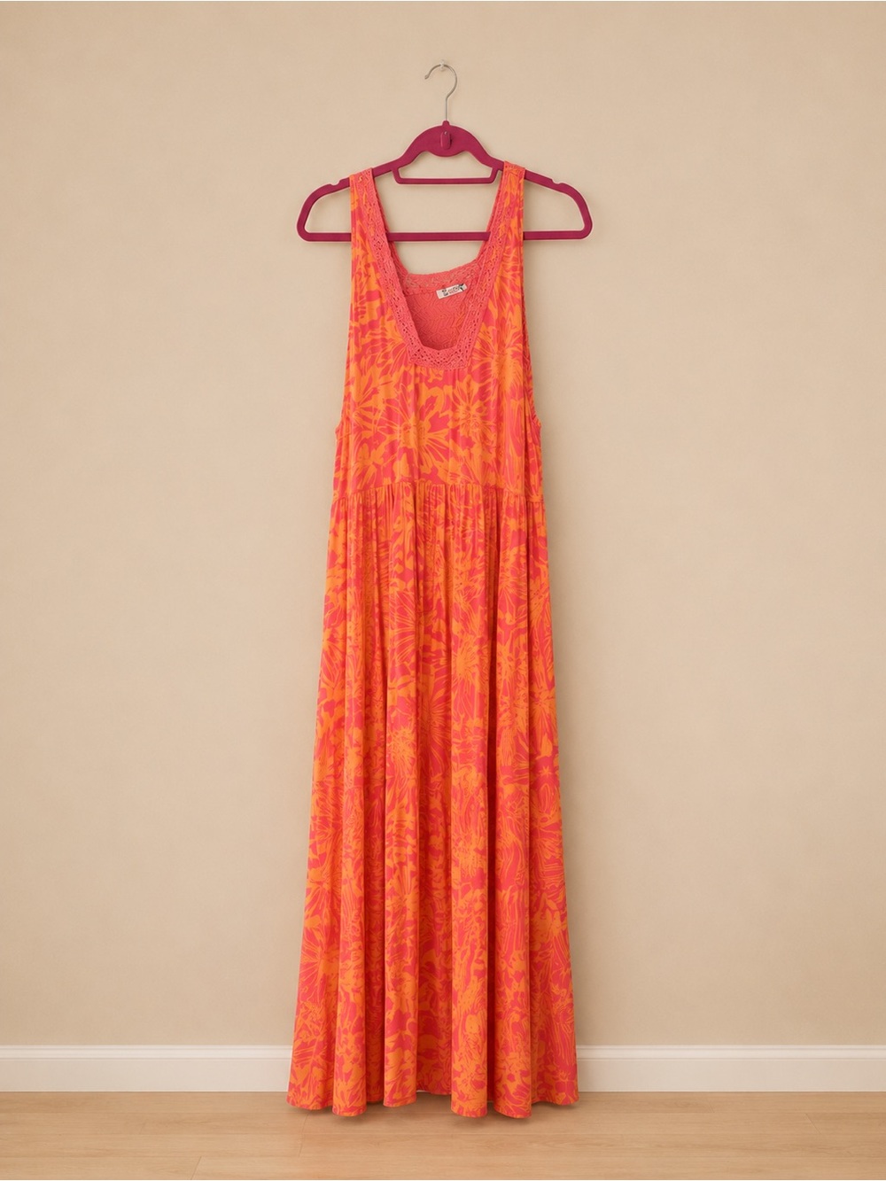 Free People Sleeveless Orange-Pink Maxi Dress